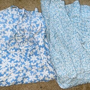 x2 Blue & White Floral Rompers